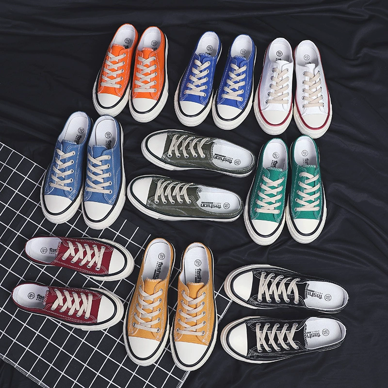 Парусиновые туфли с половинным перетяжкой, женские летние новые студенческие универсальные туфли, одношаговые туфли 1970-х годов с гравировкой в Корейском стиле, обувь в стиле Харадзюку