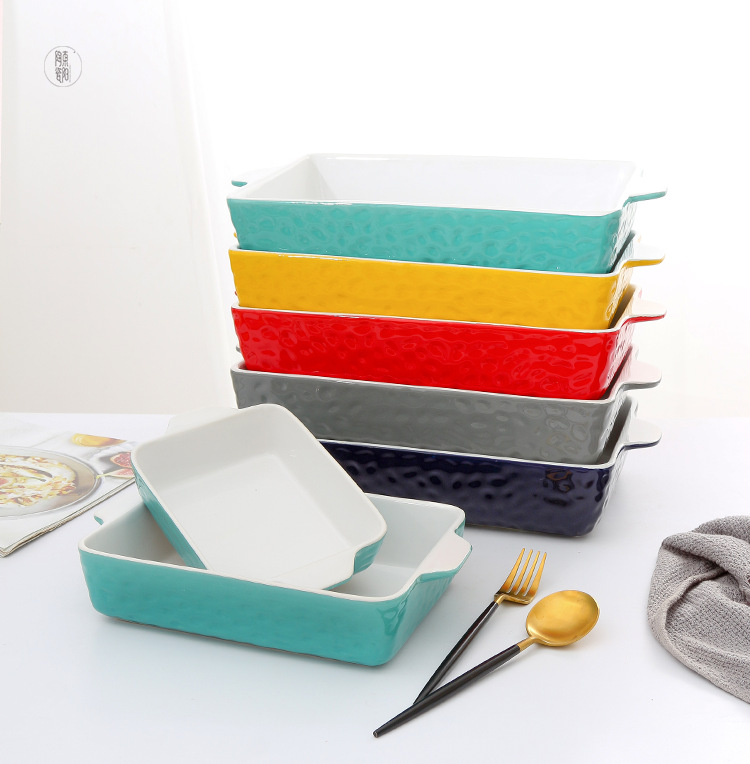 色釉双耳烘焙烤盘陶瓷烤箱用微波炉芝士焗饭碗长方形陶瓷烤盘