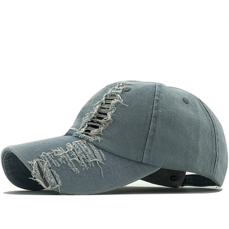 Unisex Ripped Denim Baseball Cap Washed Cotton Adjustable Hat_voghion.com