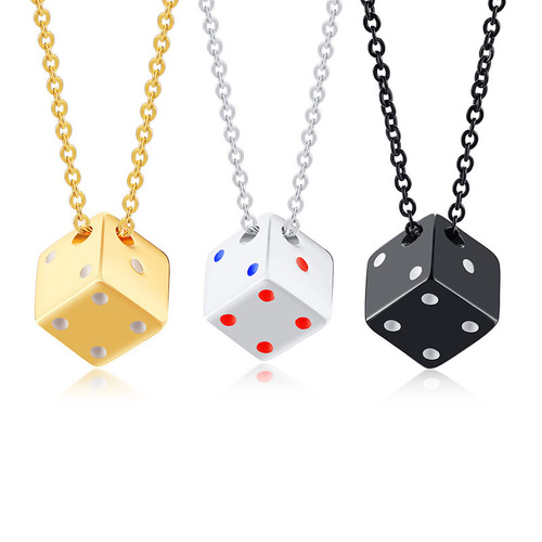 hiphop stainless steel dice pendant men's necklace steel color black hip hop jewelry titanium steel necklace PN-1313