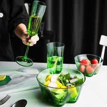 綠典 創意蘋果綠色紅酒杯香檳杯玻璃水杯清新沙拉碗水果碗果汁杯