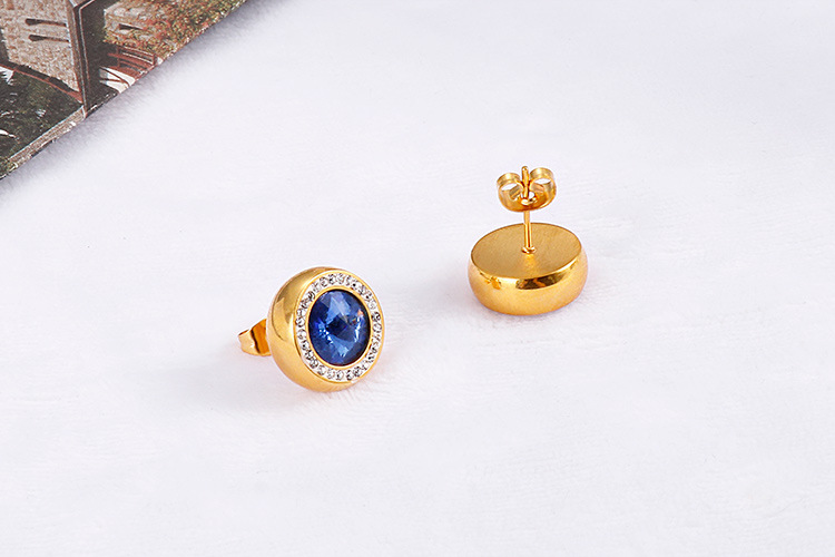 new fashion golden crystal glass diamonds earrings necklace stainless steel set wholesale nihaojewel