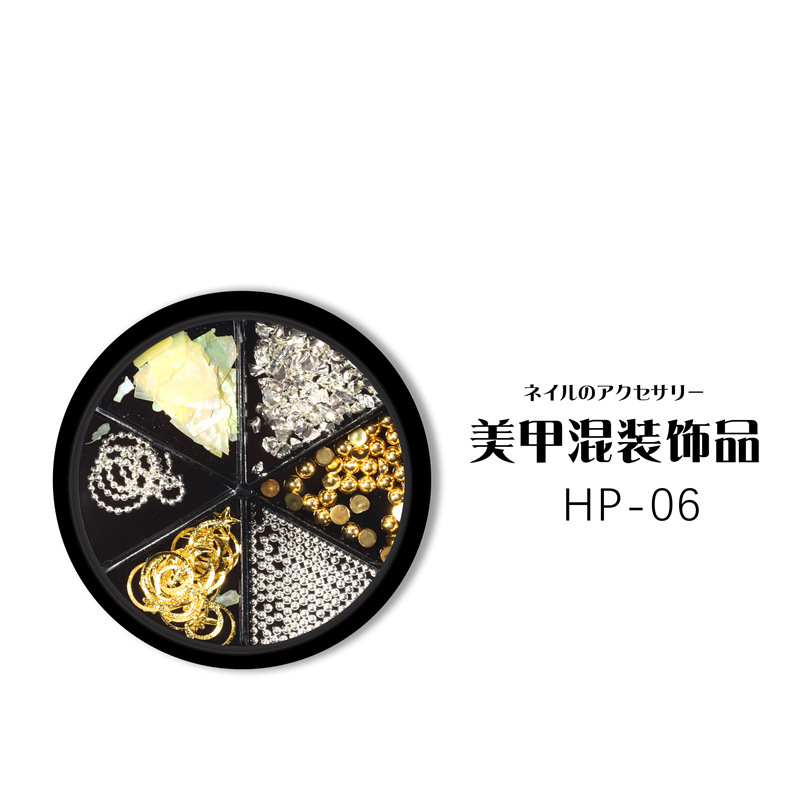 Suministro transfronterizo clavo 6-rejilla disco joyería metal remache perla rhinestone Shell lentejuelas decoraciones mixtas placa negro