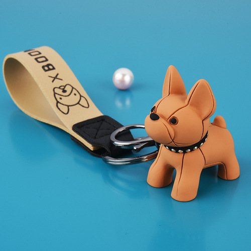 Gold-painted French bulldog dog keychain creative cute cartoon Shiba Inu small pendant for couples' school bags wholesale