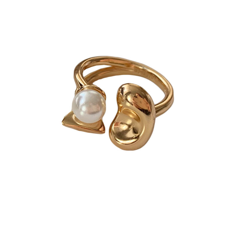 Fashion Geometric Copper Inlay Artificial Pearls Open Ring 1 Piece