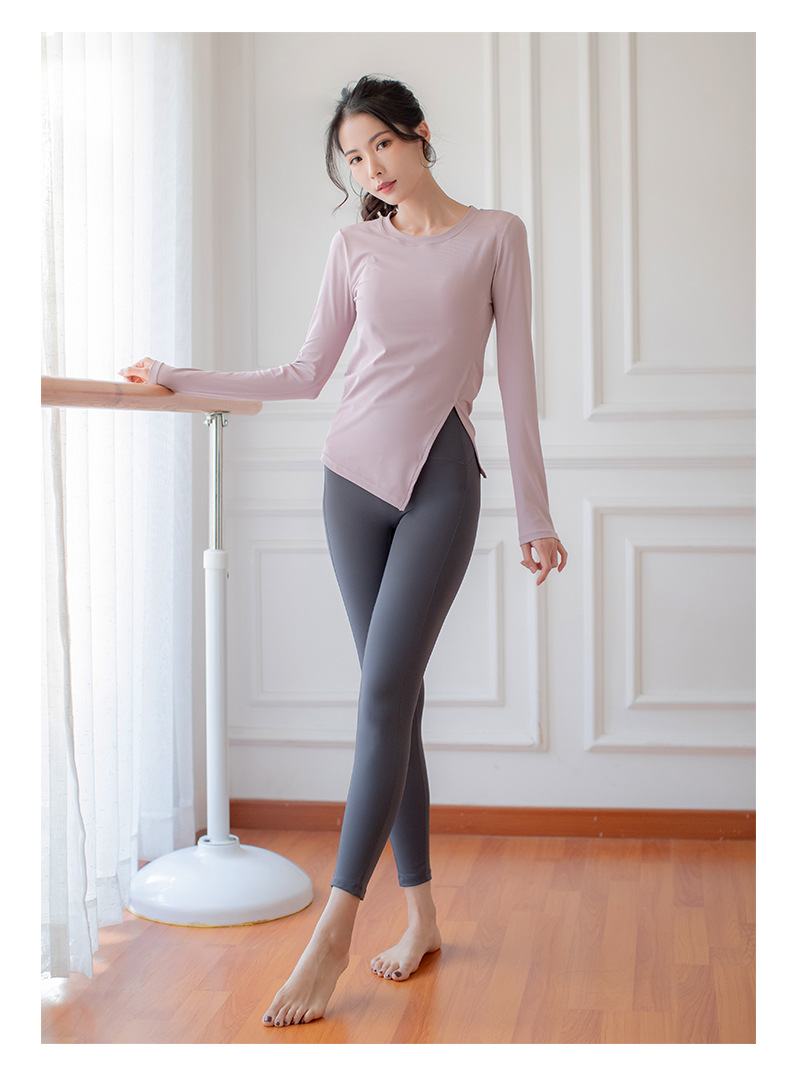 high stretch ribbed slit ends long-sleeved yoga top nihaostyles clothing wholesale NSZHE85450