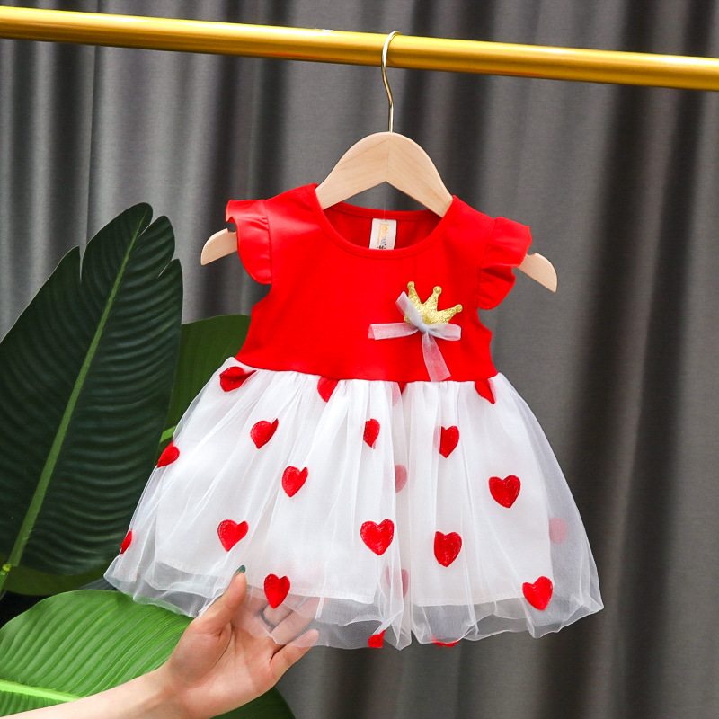 Baby Girl Summer Dress Baby Short Sleeveless Stitching Peng Cute Princess Dress A Generation Hair