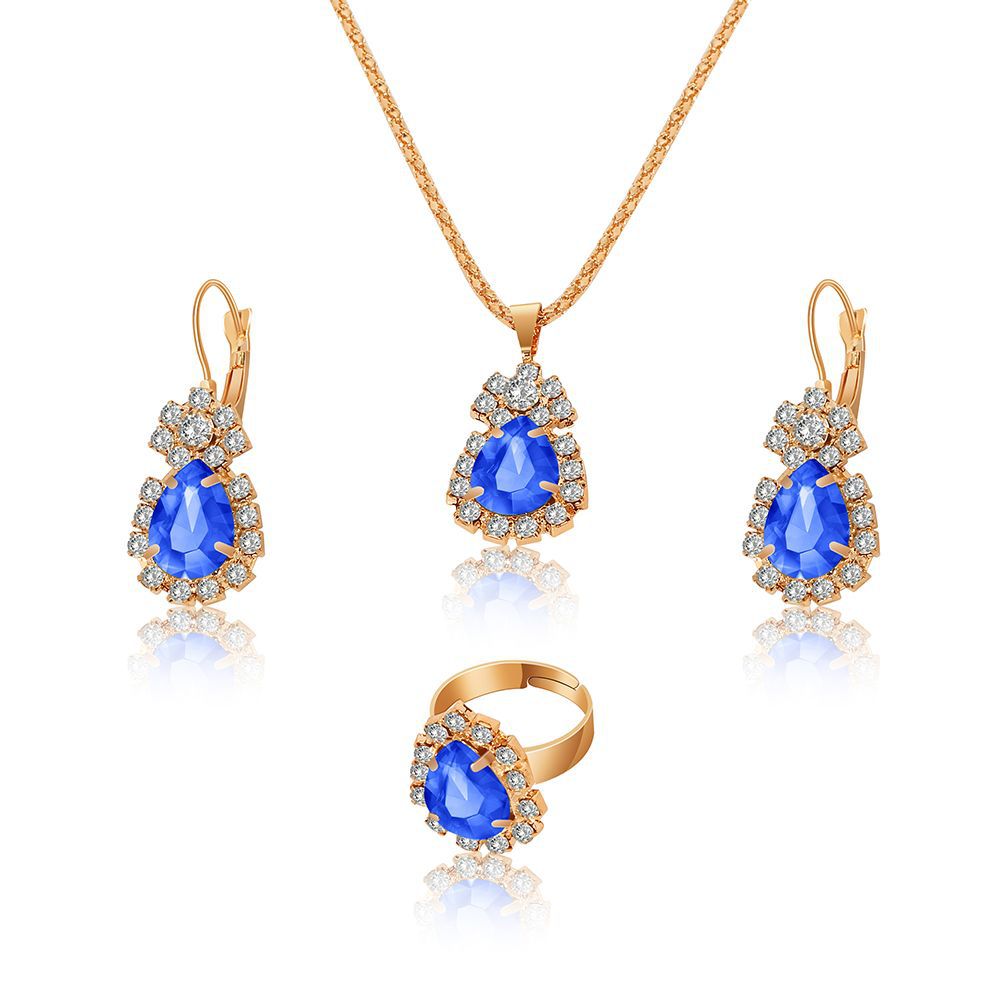 European And American Fashion Water Drop Rhinestone Necklace Earrings Ring Set display picture 11