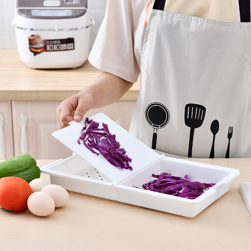 Household multi-functional cutting board three-in-one double-sided cutting board kitchen supplies plastic cutting vegetable washing vegetable draining flip-top cutting board