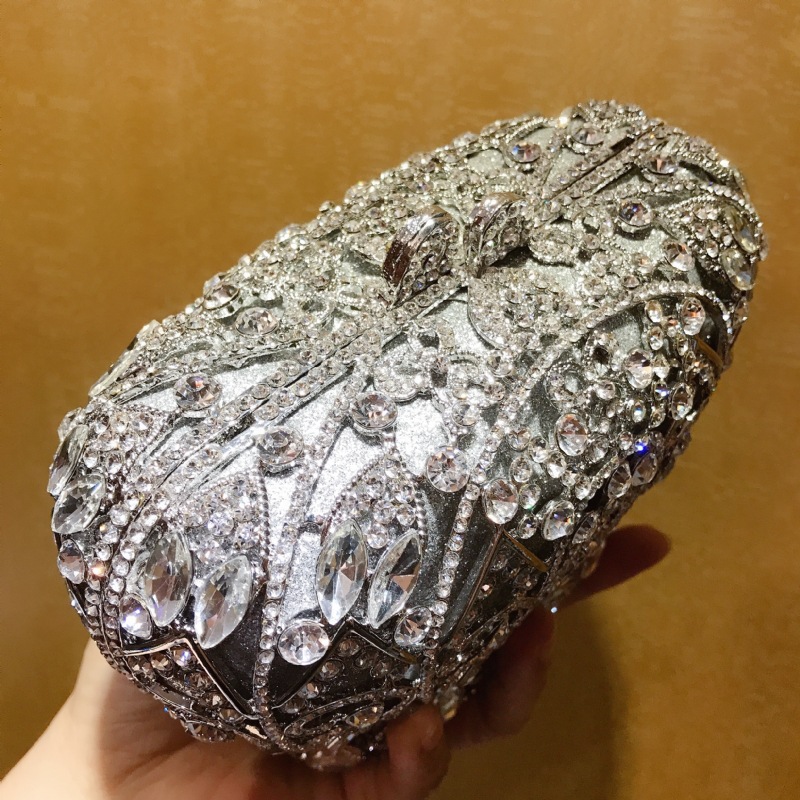 Túi xách tay dạ tiệc nạm pha lê hình vương miện, kiểu Âu Mỹ, kèm dây đeo chéo 17×9.5×13.5 cm — Màu xanh lam, Màu vàng, Màu bạc, Màu đỏ hoa hồng chi tiết 13