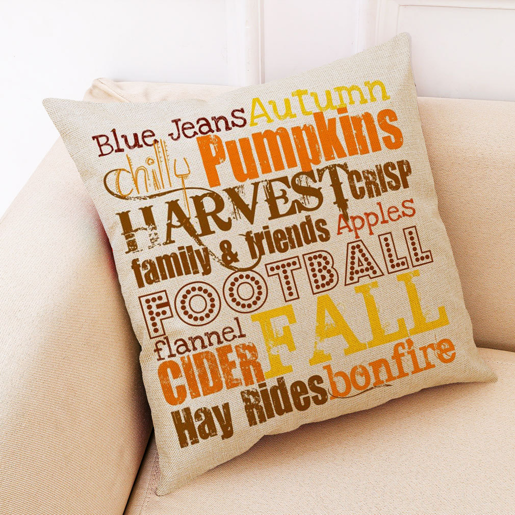 定制 亚马逊热卖爆款创意感恩节南瓜棉麻抱枕套 办公午睡靠垫靠枕