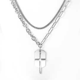 P0548-NK06欧美风时尚朋克摇滚乐队多层项链 霸气十字架军牌项链