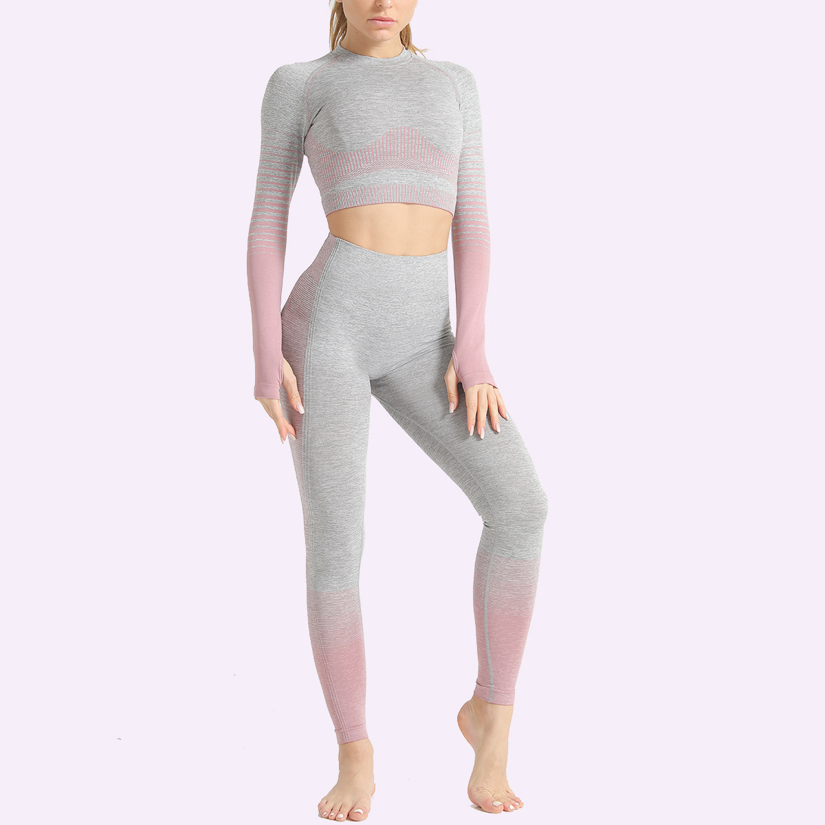 seamless striped knitted hip-lifting elastic fitness suit  NSNS10716