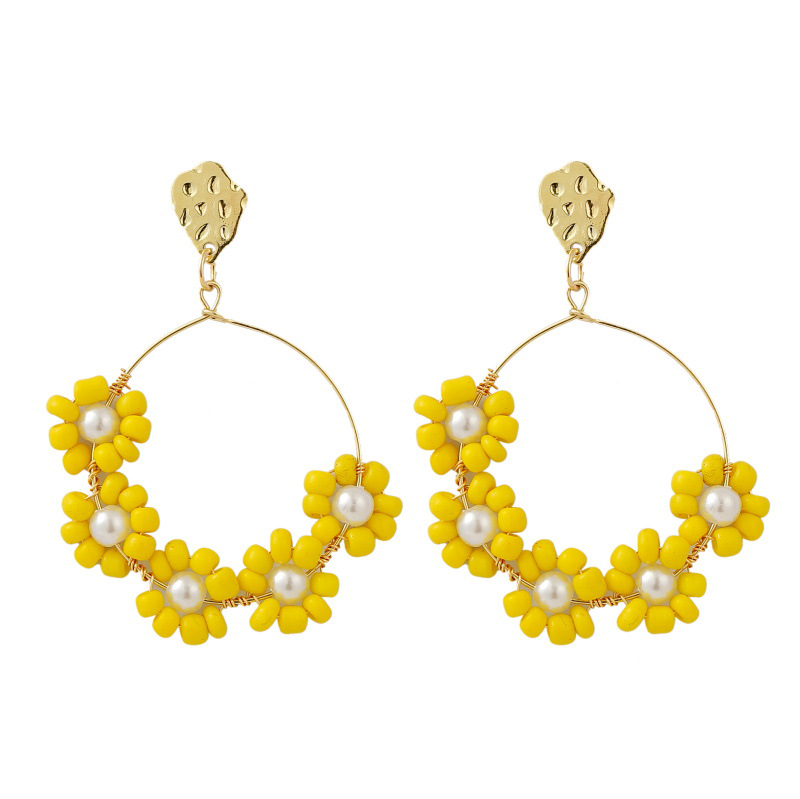 Korean Flowers Handmade Beads Earrings Female  Geometric Woven Acrylic Earrings Jewelry Nihaojewelry Wholesale display picture 5