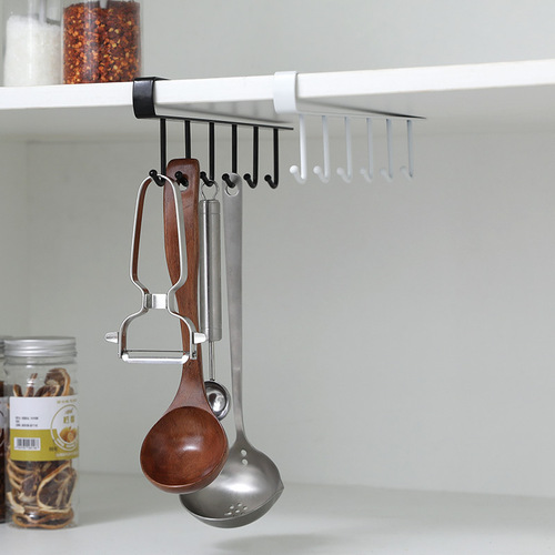 Multifunctional kitchen wrought iron traceless nail-free hooks, cabinet storage racks, multifunctional wardrobe row hooks and organizer racks