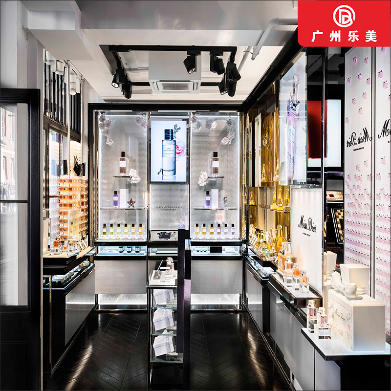 化妆品展示柜护肤品香水体验台木质烤漆工艺高柜背柜亚克力展示台