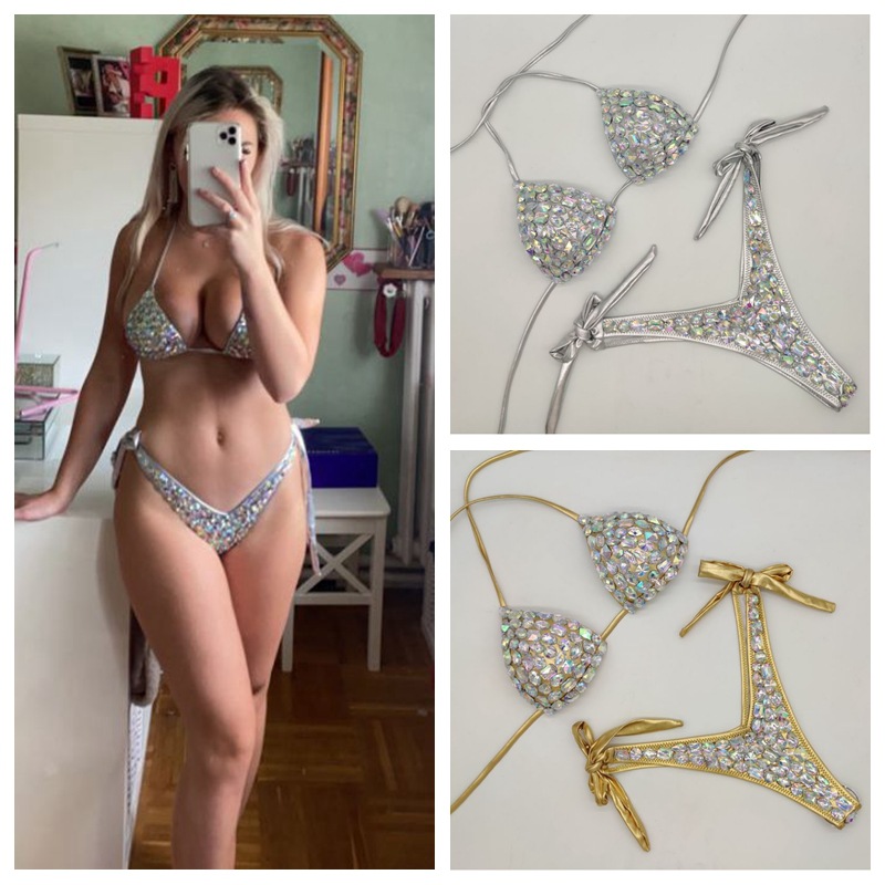 270g Weight Sexy Feel Of Sensation Briefs Panties Style Women's Solid Color 2 Piece Set Bikinis