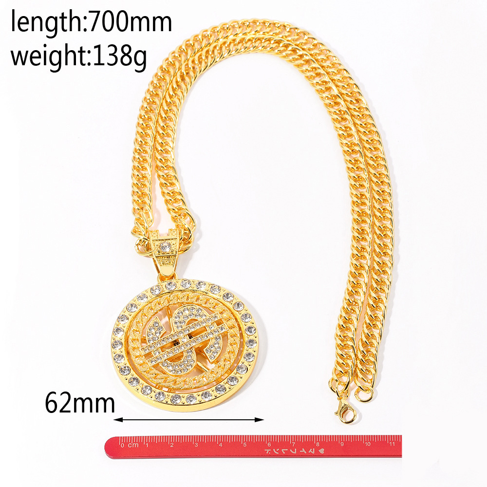 Hot selling US dollar necklace hip hop personality trend necklace, diamond studded US dollar rotating pendant necklace_voghion.com