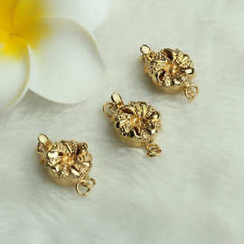 14k包金印花圆形单排项链扣 diy手工饰品 可粘珍珠项链手链收尾扣