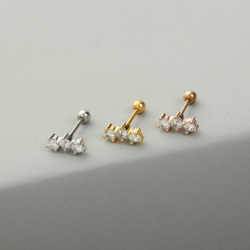 Fashion Solid Color Copper Ear Studs Inlay Zircon Copper Earrings 1 Piece