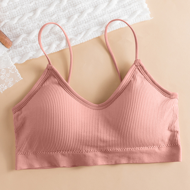 Correa de hombro delgada color sólido envuelto pecho verano ligero y cómodo con almohadilla de pecho transpirable tubo inalámbrico superior chica belleza espalda ropa interior