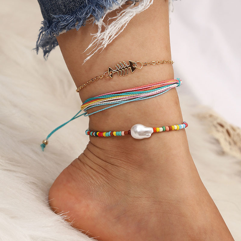 Bohemian Beach Hand-woven Fishbone Rope Multilayer Anklet display picture 2