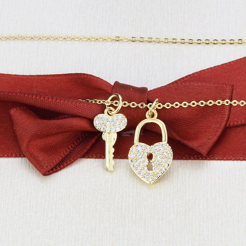inlaid zirconium key diamond lock tag necklace