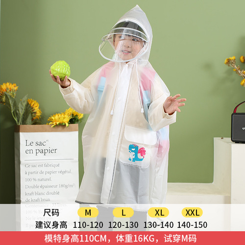 Children's one-piece raincoat with school bag for boys and girls going to school waterproof transparent poncho cartoon EVA poncho