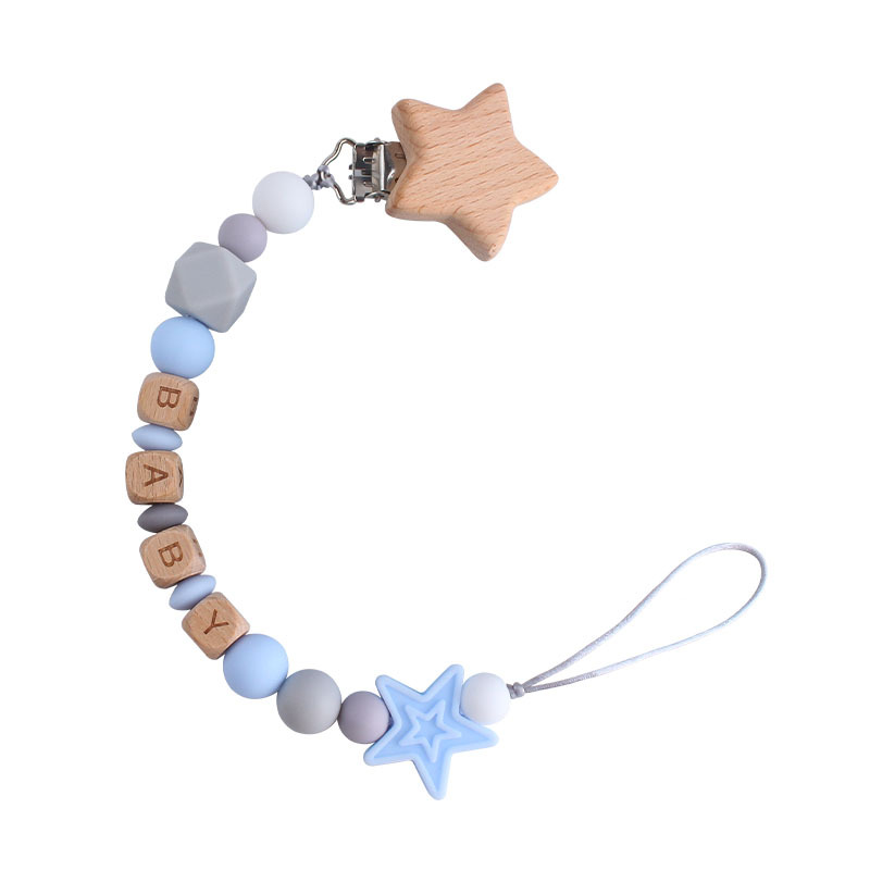 Bebé haya de cinco puntas estrella chupete clip juguete mordedor DIY bebé nombre silicona estrella de cinco puntas chupete cadena