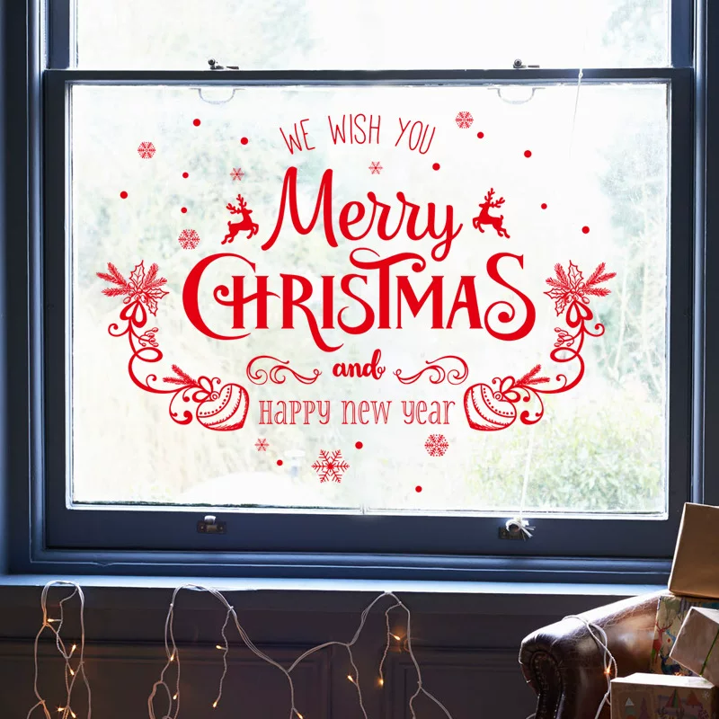Плакат-наклейка на стекло с названием Christmas MERRY CHRISTMAS яркая цветная самоклеящаяся декоративная наклейка SK7180