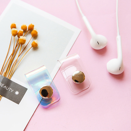 Personalized laser transparent cable winder Mini multi-functional organizer cable buckle PVC snap data cable headphone cable