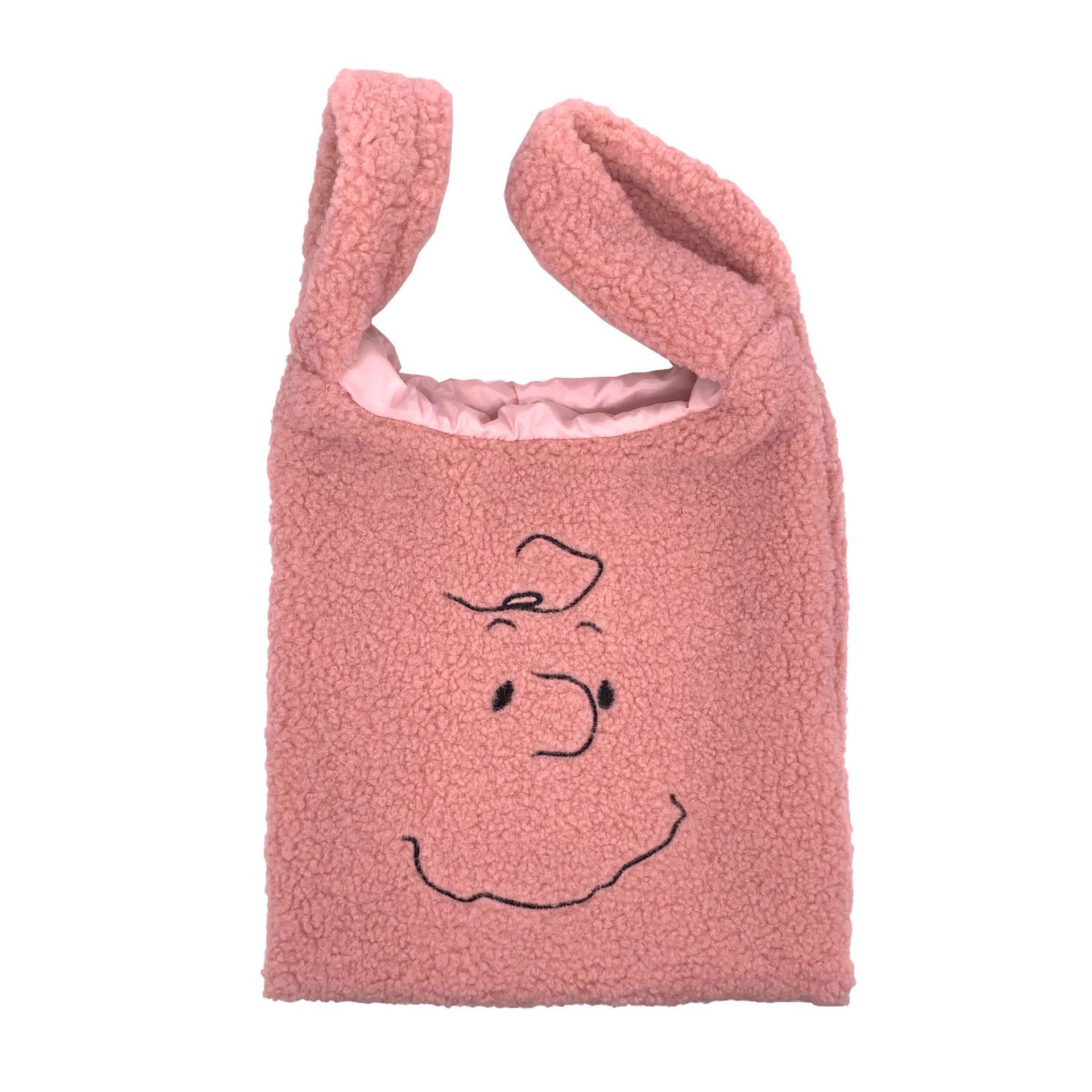 厂家批发可爱卡通刺绣羊羔毛手提购物袋冬季灯芯绒毛毛包