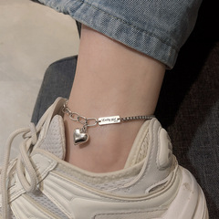 Retro Thai Silver Heart Ankle Chain Korean Version S925 Silver Women's Ankle Jewelry Simple and Minimalist Fashion Accessory Student Jewelry