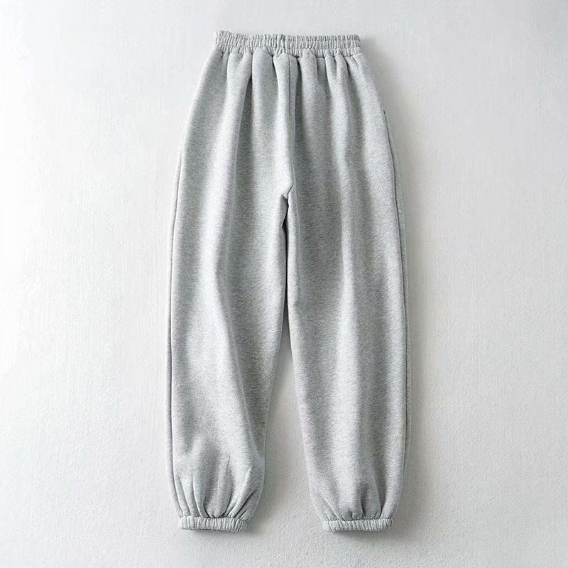 Pantalones harem sueltos cálidos de terciopelo de cintura alta de encaje elástico NSAM6973