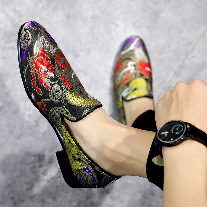 Fashion fashion shoes Pointed men's leather embroidered single shoes_voghion.com