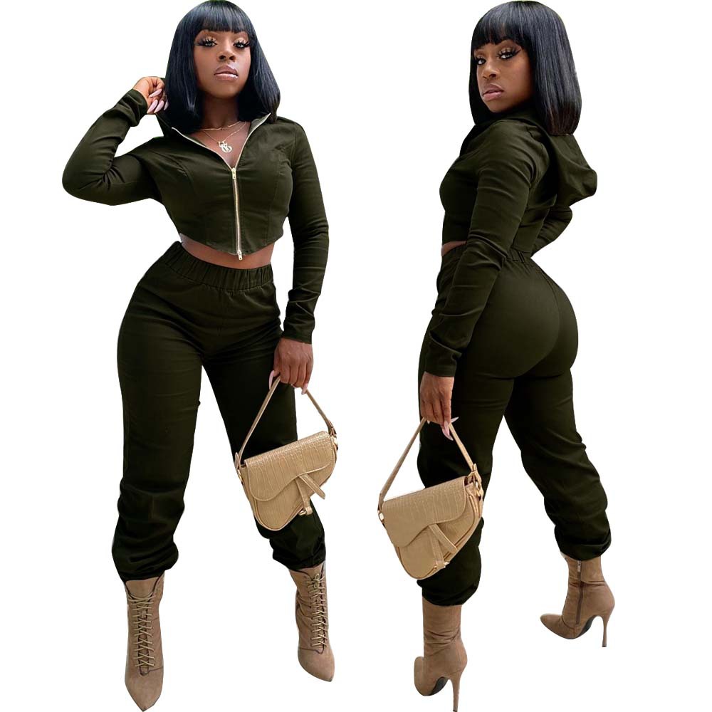 Sexy Long-Sleeved Hooded Top & Pants 2 Piece Set NSTYF97532