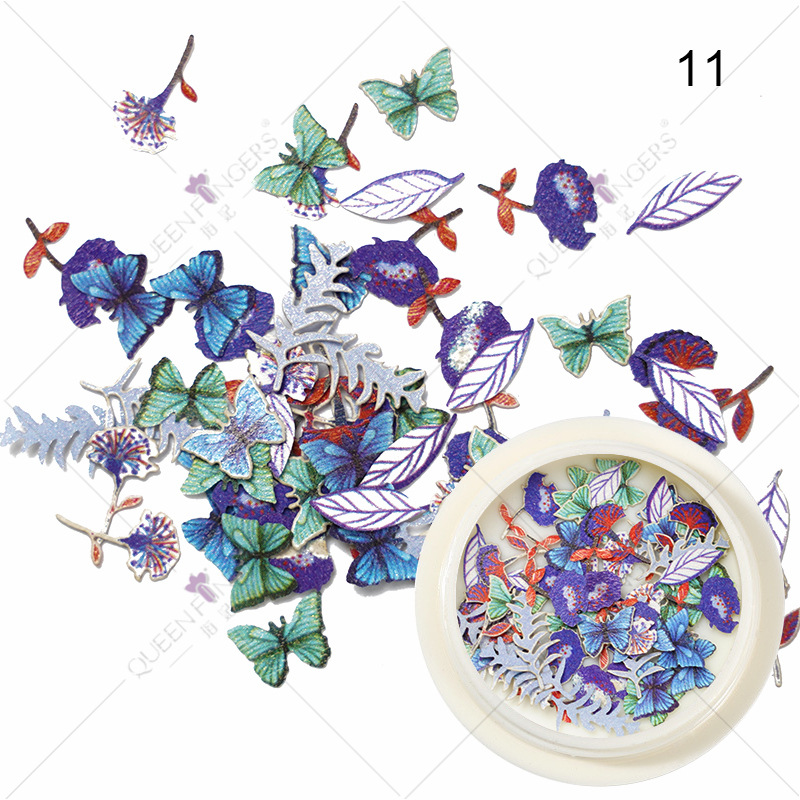 Joyas de manicura de la princesa inswind coloridas flores y hojas pájaros mariposas primavera serie de pulpa de madera parche de manicura