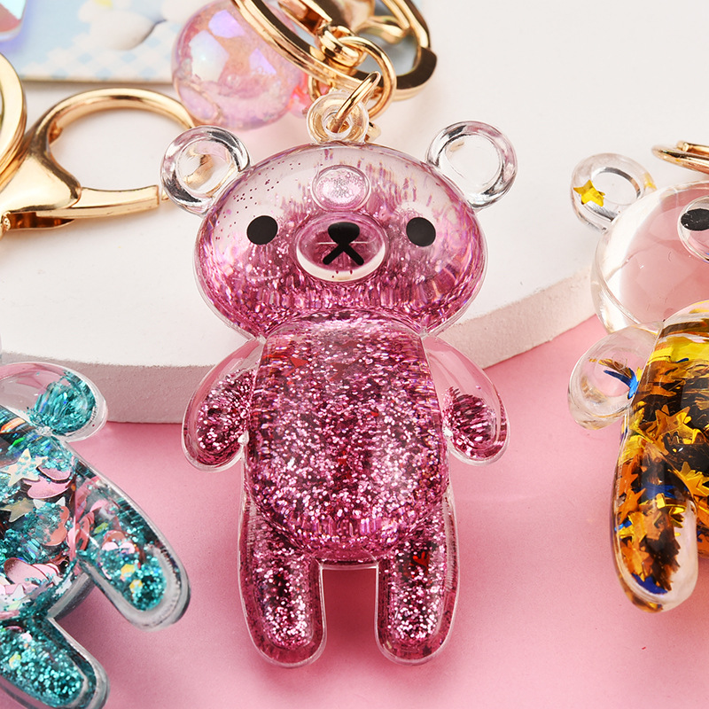 33g Weight Arylic Material Plating Design Light Blue, Pink, Purple, Green, Gold Color Korean Quicksand Acrylic Oiling Bear Keychain Wholesale Nihaojewelry 1