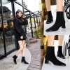 Metal iron head thick heel high heel suede sexy nightclub show thin square head short boots