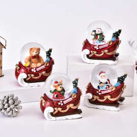 雪橇水晶球工艺品定水球树脂圣诞水球摆件雪球