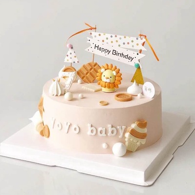 软陶恐龙摆件狮子老虎蛋糕装饰插件小鹿卡通动物烘焙甜品台装扮