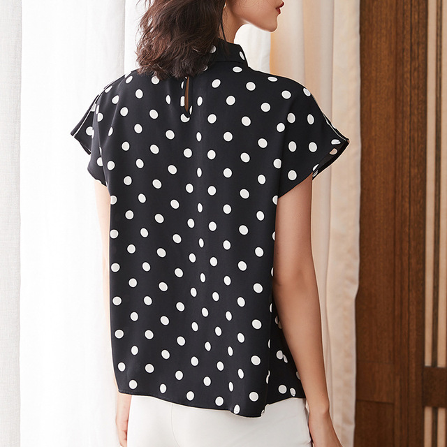 Polka Dot Chiffon Top Women’s bow short sleeve thin shirt Korean version