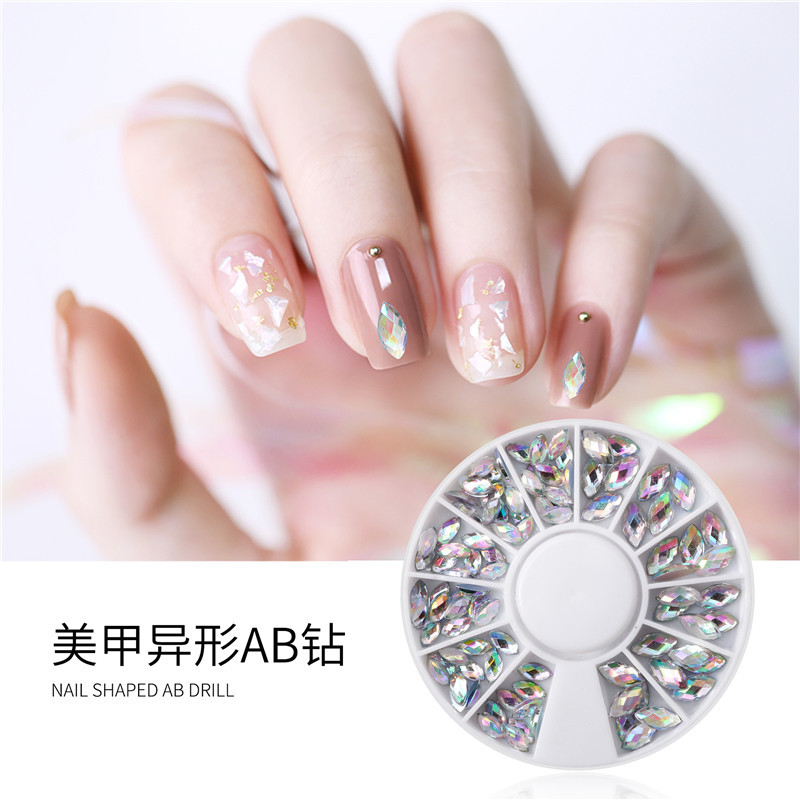 Nail Art especial en forma de diamante AB color de alta calidad Taiwán nail art Oval Horse Eye diamante disco joyería AB caja de diamantes al por mayor