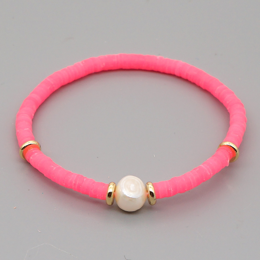 Fashion Bohemian Beach Style Natural Baroque Pearl Color Soft Ceramic Letter Bracelet For Women display picture 23