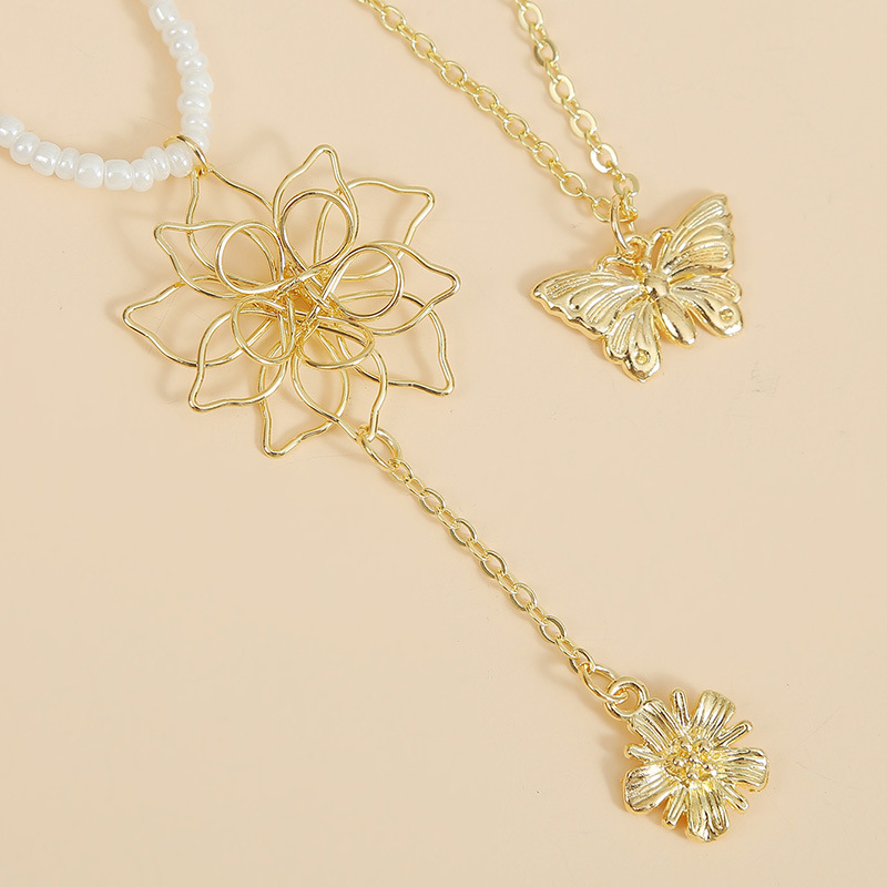 Bohème Fleur Longues Perles De Riz Deux Colliers Multicouches Mode Papillon Fait Main Pendentif Bijoux En Gros Nihaojewelry display picture 6