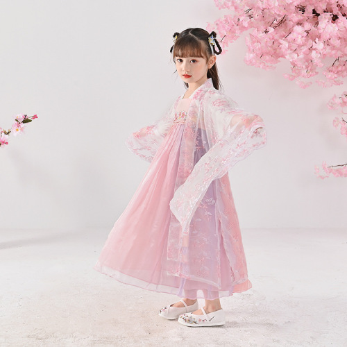 pink fairy dresses Hanfu girls Children han tang ancient folk costumes sRu skirt suit children Chinese wind empress princess cosplay Kimono Dresses