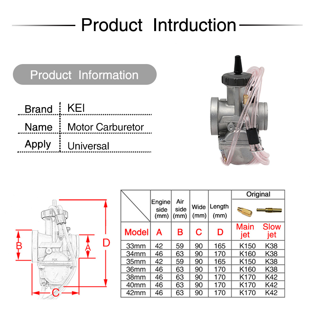 Atv Motorcycle Universal Carburetor Pwk33 35 34 36 38 40 42mm + Oil Nozzle Measuring Hole