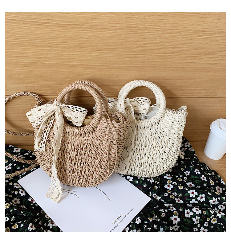 Lightweight Vegetable Basket Straw Woven Small Bag New Trendy Fashion Lace Female Bag display picture 8