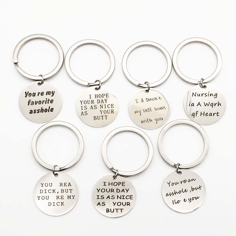 跨境熱賣款鎖匙圈DIY情侶不鏽鋼鑰匙扣钛鋼刻字定制抹黑挂飾配件