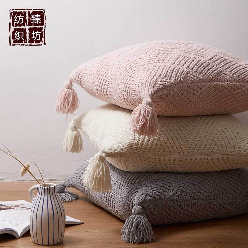 北欧简约手工流苏针织抱枕套 汽车卧室沙发靠垫厂家直销 拍照道具